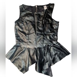Black Faux Leather Peplum Top